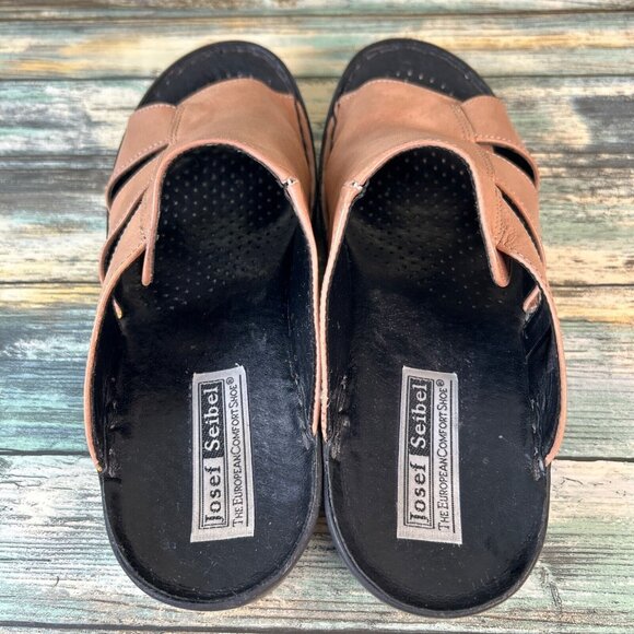 Josef Seibel Slide Sandal Womens Size 8.5-9 Tan Leather Block Heel Lightweight - Picture 5 of 15